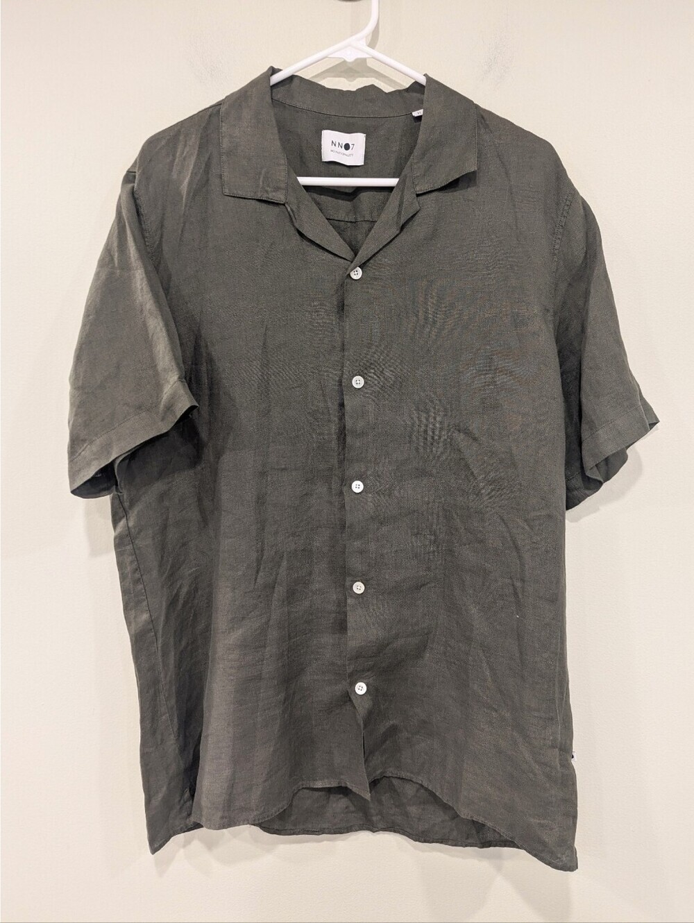 NN07 No Nationality Miyagi Green Short Sleeve Linen Button Down Shirt Size XL